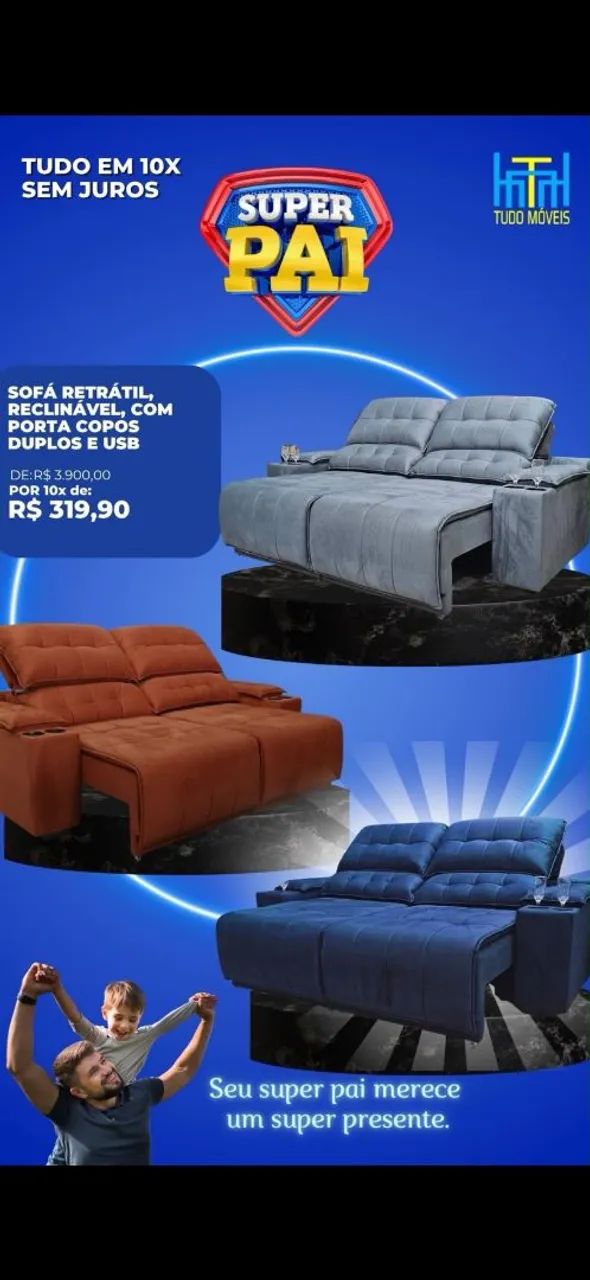 SOFA RETRÁTIL E RECLINÁVEL P/3 LUGARES  - Foto 2