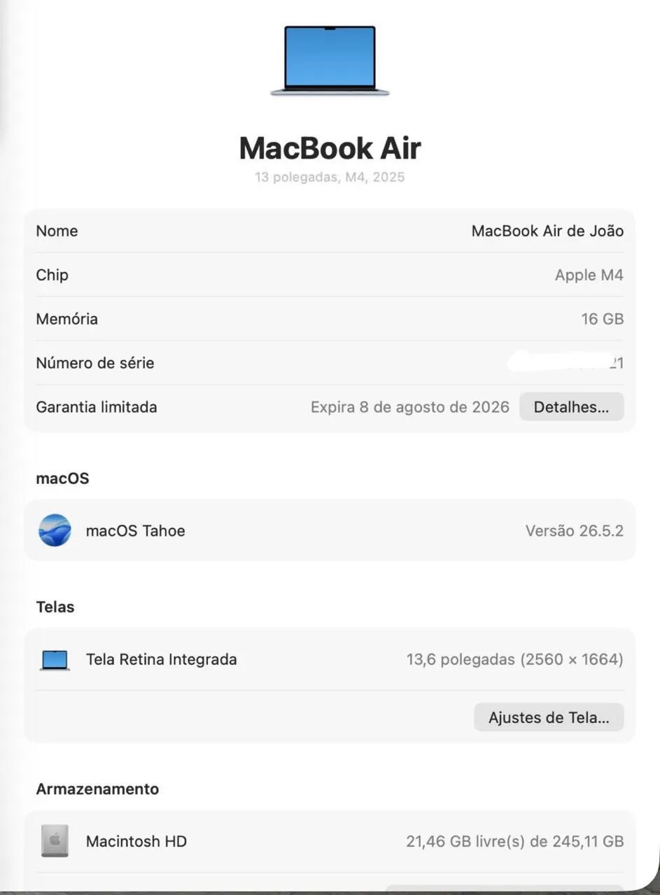 Macbook air M4 | 16gb | 256GB | 13,6 polegadas  - Foto 2