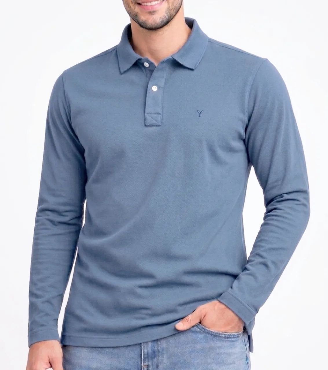 Camisa Polo Suedine Longa Azul 