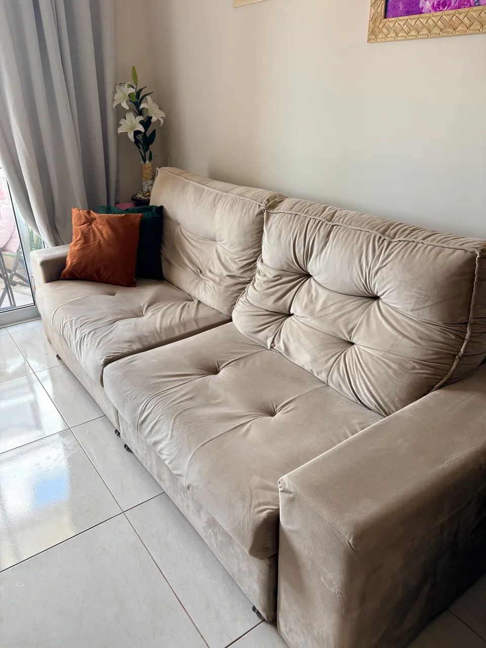 Sofá retrátil reclinável 2,50m 4 lugares da cor creme - Foto 3