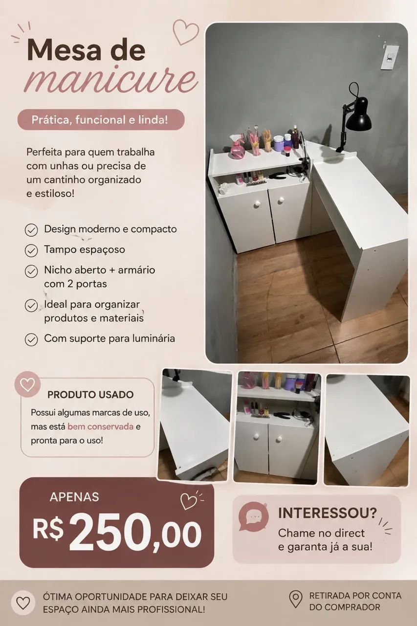 Mesa em L de manicure 