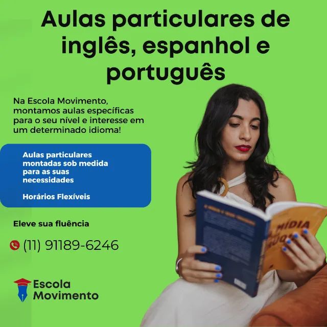 Aulas com professor particular de inglês, espanhol, português e redação