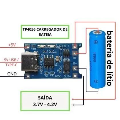 Placa modulo para Bateria Lítio com Proteção - Usb C 5v (Loja Fisica) - Foto 5