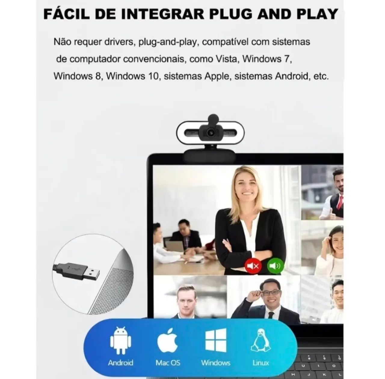 Webcam Full HD 1080p 4MP com Microfone e Luz Anelar  - Foto 4