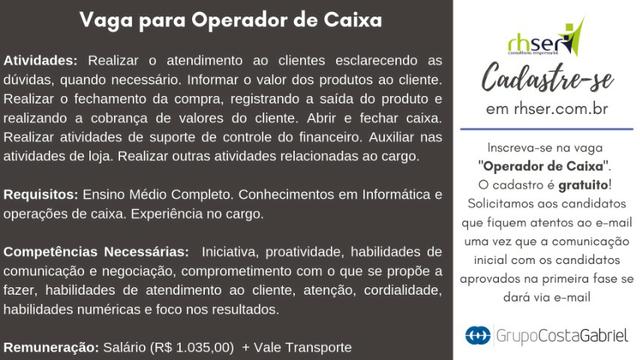 Vaga para Operador de Caixa