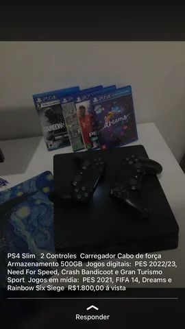 PS4 Slim 1 TERA c/ Jogos (FIFA 23, PES 23 e FIFA 21) - Videogames