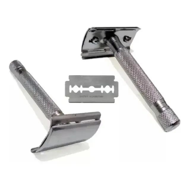 Barbeador navalha metal Cabeça Flexível E Lâmina Cabo Desmontável barba e cabelo - Foto 3