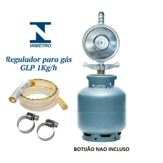 Kit Regulador Registro de Gás Original Inmetro  com 1 Mangueira de 1,25m  e 2 Abraçadeiras - Foto 2
