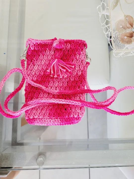 Bolsa crochê rosa nova