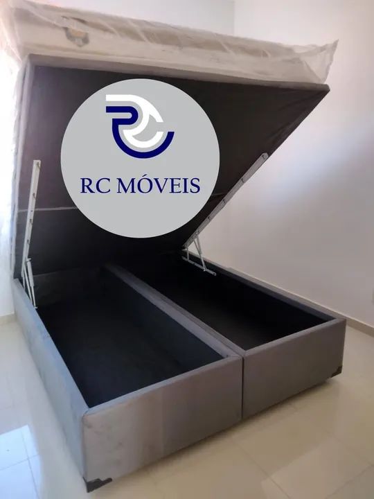 BASE BOX BAÚ CASAL SUEDE CINZA 