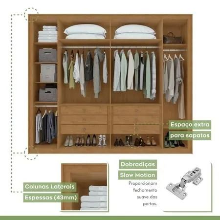 Guarda-roupa 6 Portas 6 Gavetas 100% Mdf Imperatore Amêndoa Clean/Off White - Foto 3