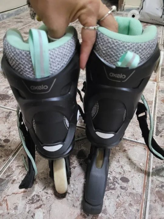 Patins De Criança, jovem Fit3 Jr Oxelounisex novo verde lindo rodinha branca tamanho 36 - Foto 3