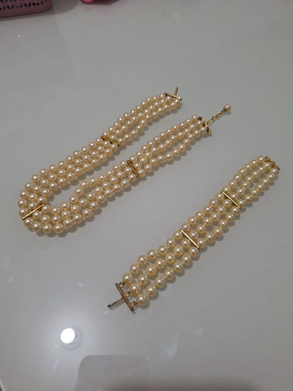 Conjunto de Colar e Bracelete de Pérolas - Foto 3