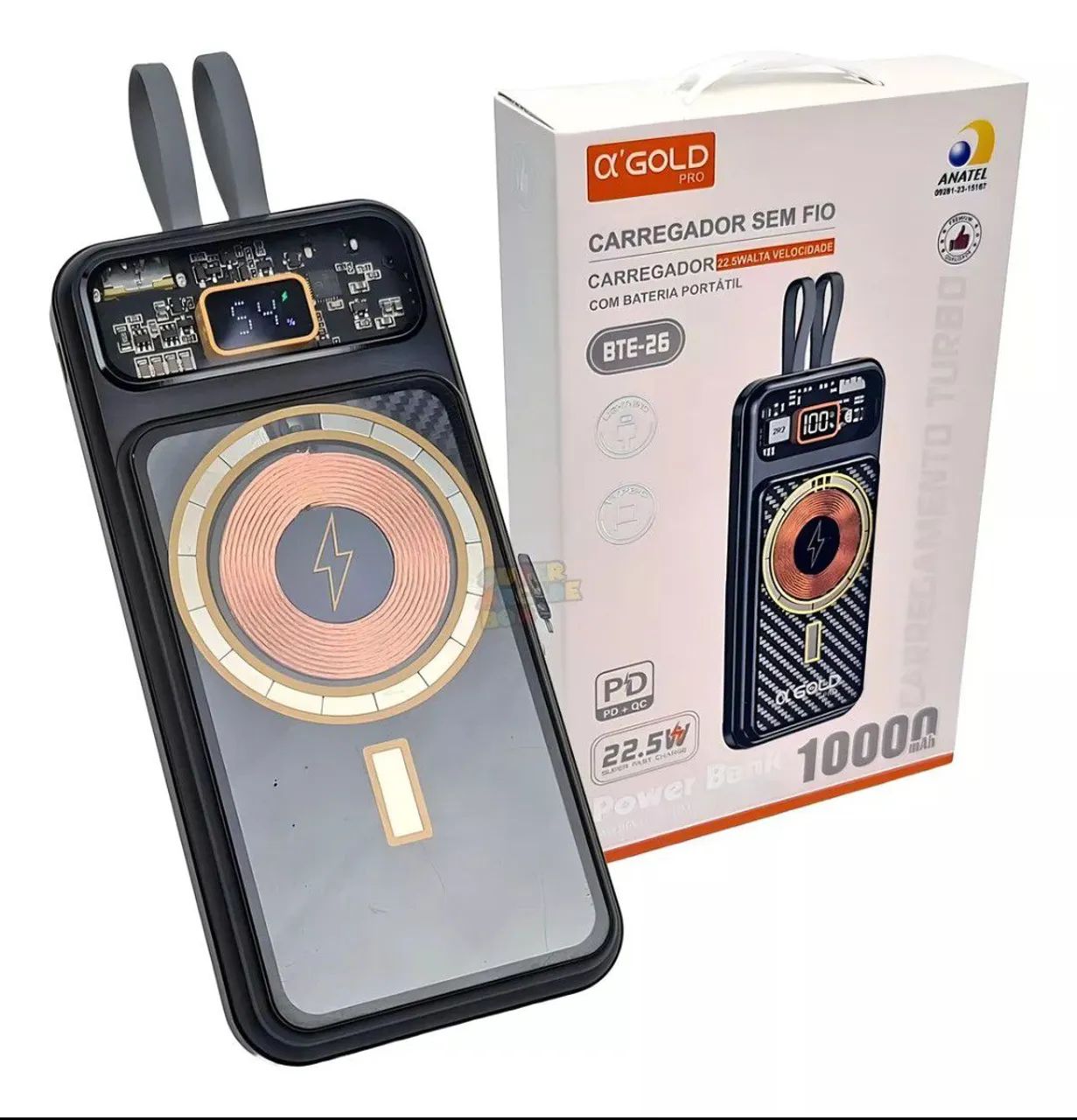 Power Bank 10000 mAh com Carregamento Sem Fio