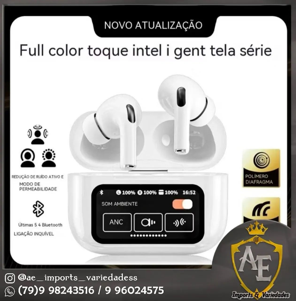 Fone de Ouvido TWS Full Color com Cancelamento de Ruído