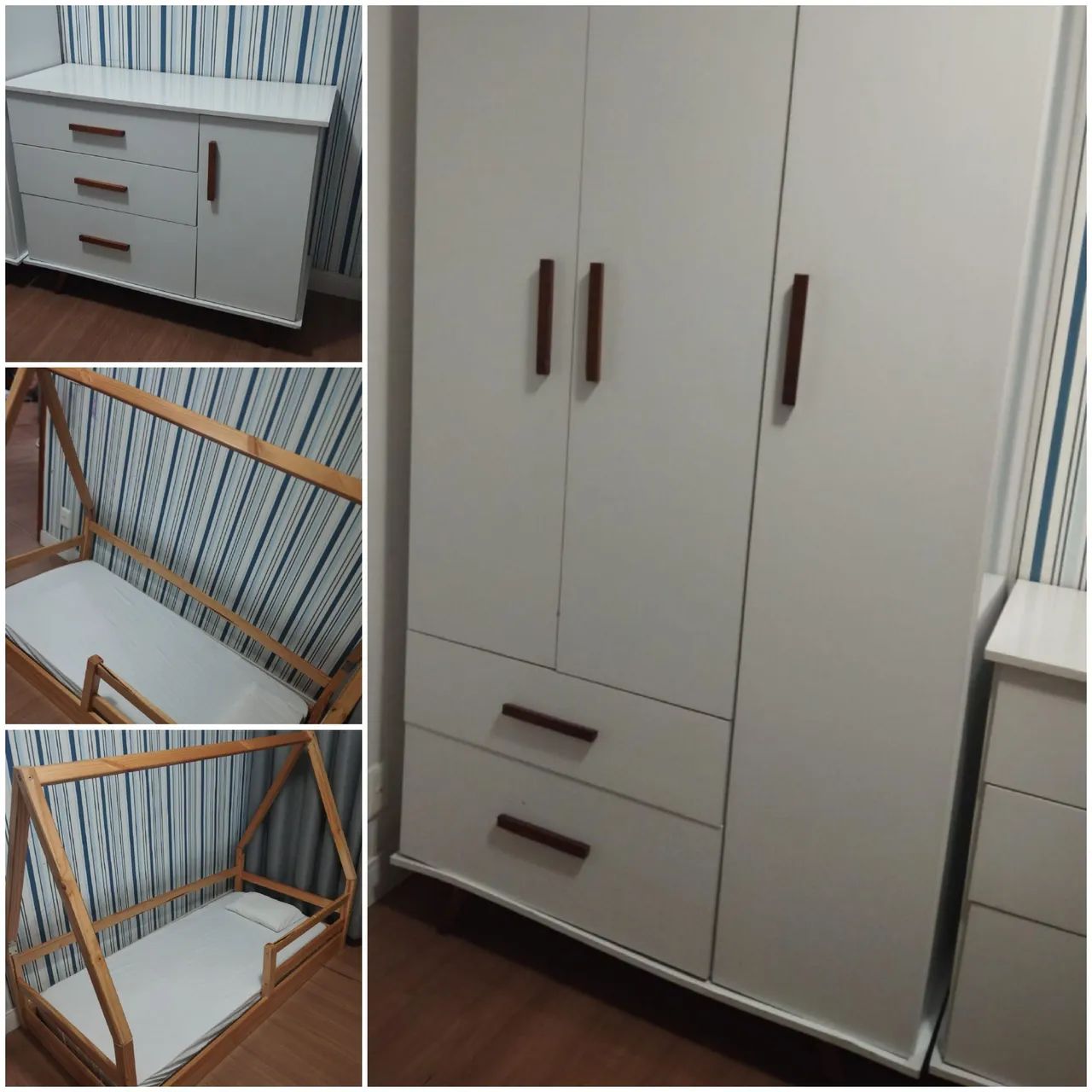 * CONJUNTO DE QUARTO INFANTIL/ CAMA MONTESSORIANA COM COLCHÃO / COMODA/ GUARDA ROUPAS *