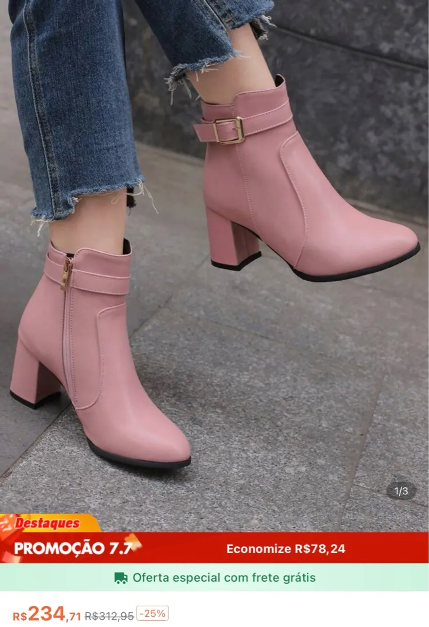 Bota Feminina Rosa Salto Bloco - Promoção Imperdível!