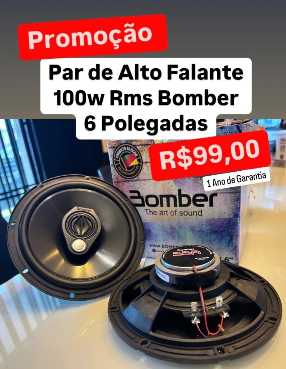 Par Alto Falante 6 Polegadas 100w Rms Bomber Triaxial Fone Porta Veicular Carro Som