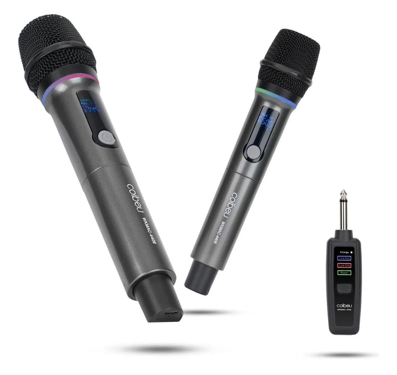 Kit 2 Microfone Sem Fio Com Visor Digital Bateria recarregável 