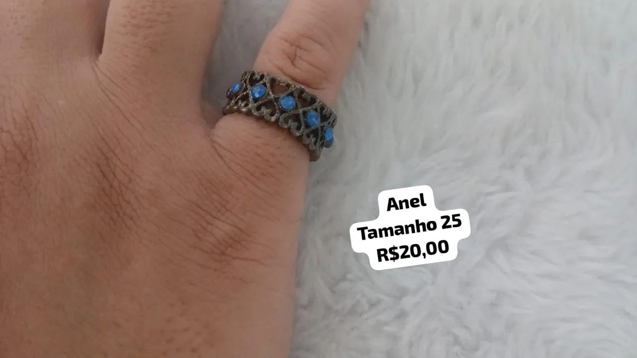 Anel Vintage com Detalhes em Azul - Tamanho 25