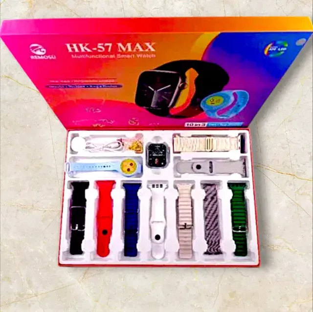 Kit Smartwatch HK-57 Max 10 pulseiras + Folheados + Bracelete Repelente