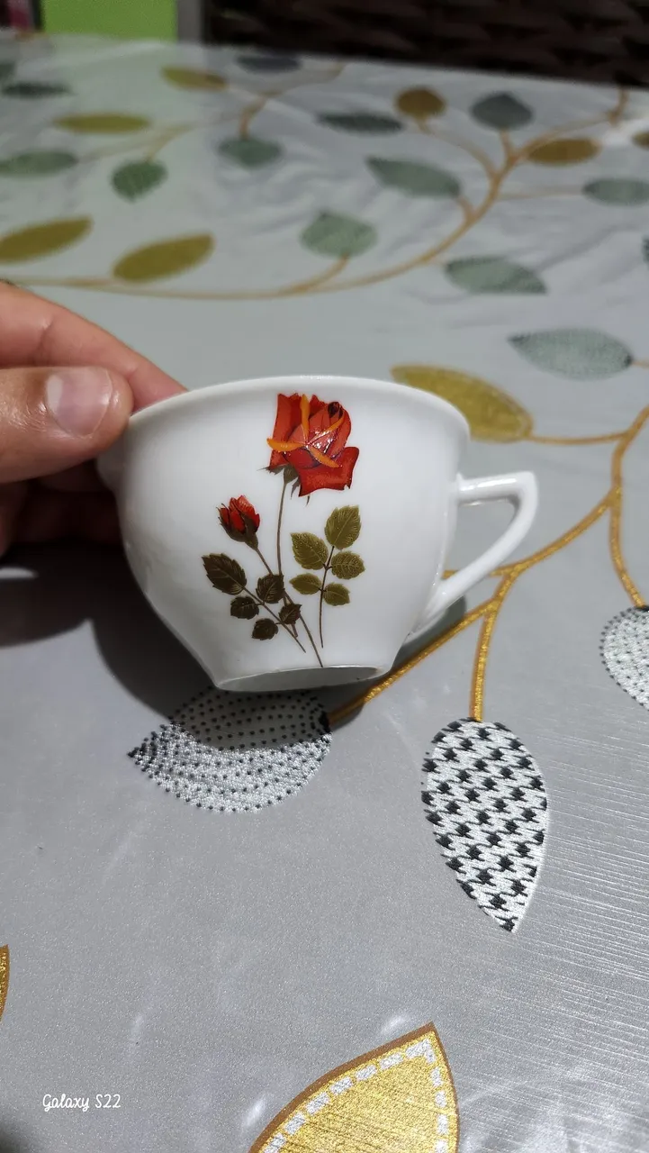 Xícara de porcelana com estampa de rosa