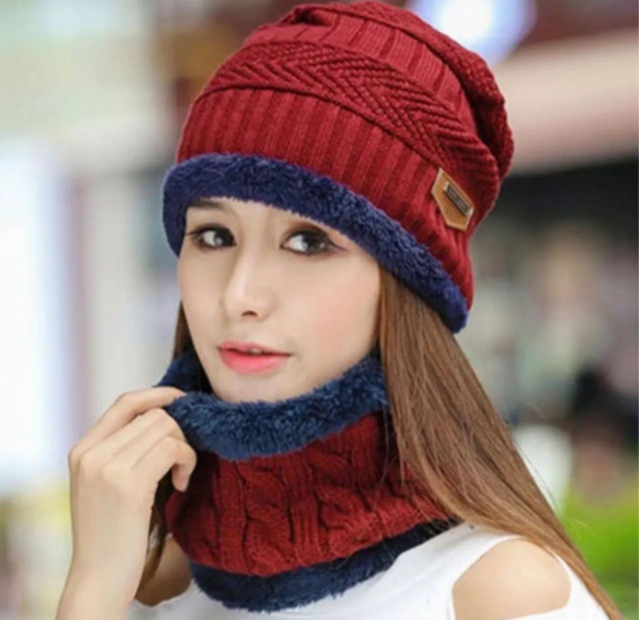 Conjunto de gorro e cachecol de inverno masculino - Foto 2