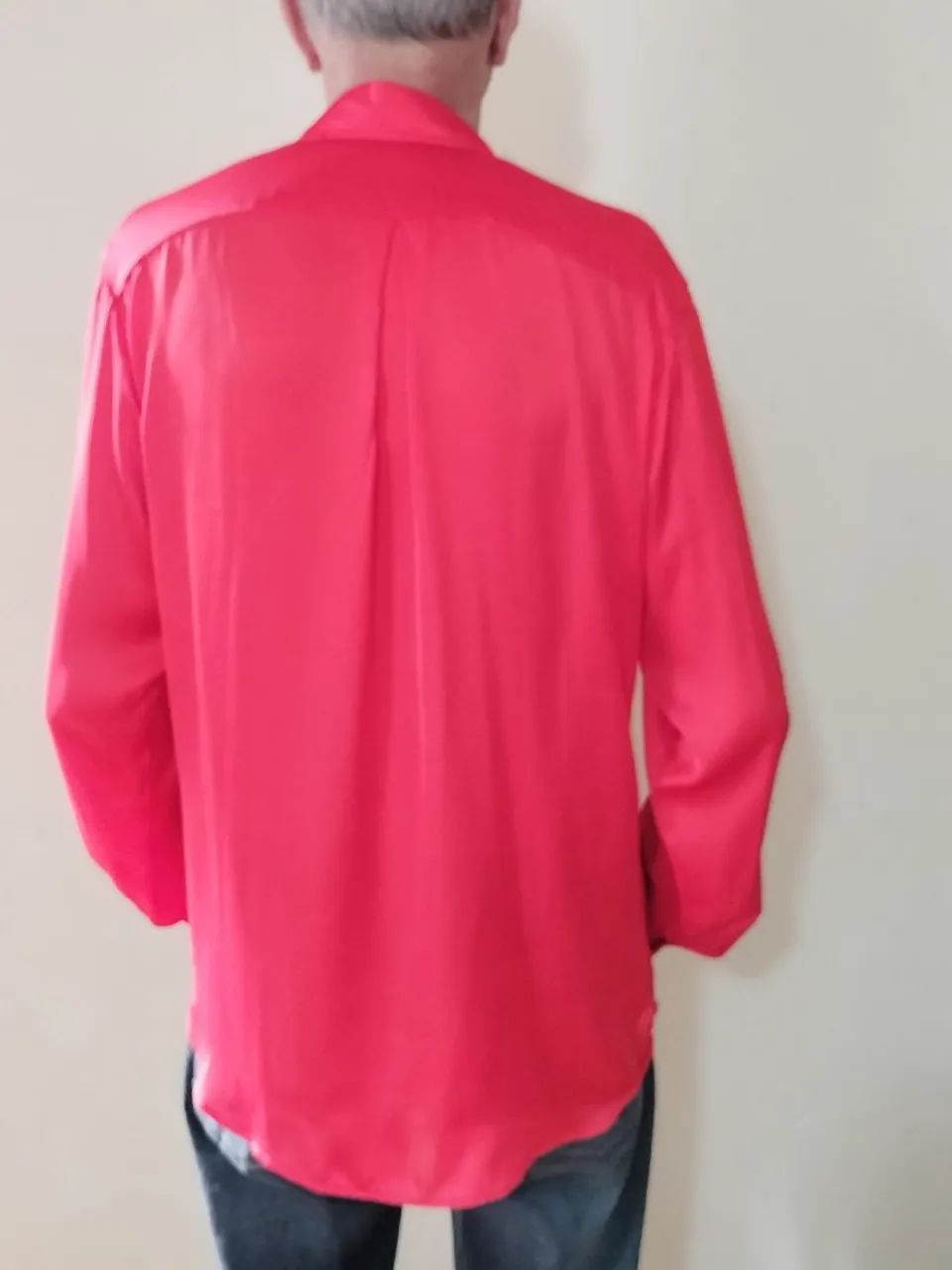 Camisa masculina social seda vermelha mangas longa  - Foto 4