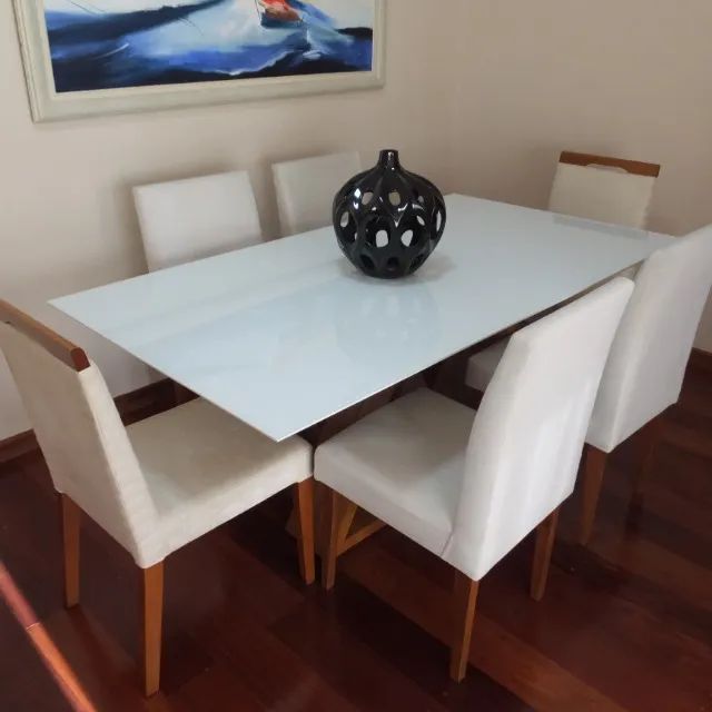 Conjunto de Mesa para Sala de Jantar 185cm x 100 cm Mdf com Vidro, base em madeira...