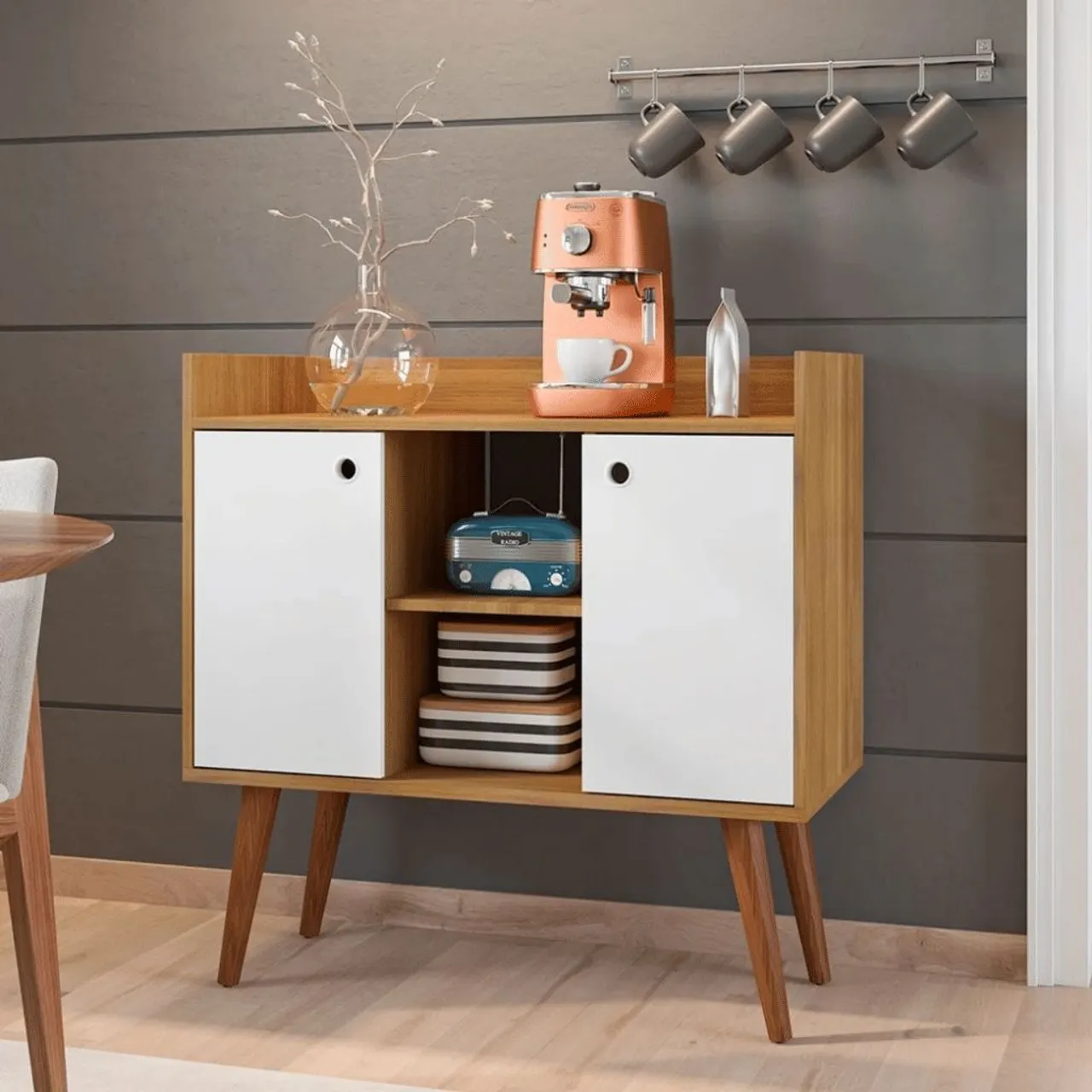 Aparador Cantinho do Café Cairo com 2 Portas Freijó/Branco - Fiorello<br><br>