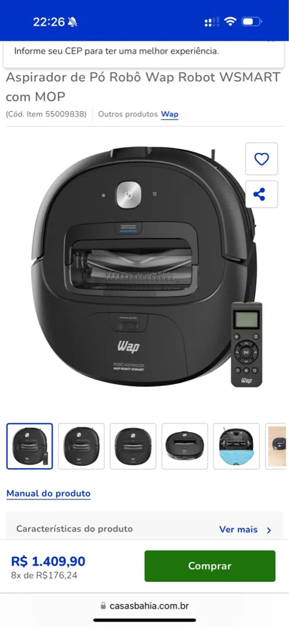 Aspirador de Pó Robô Automático WAP