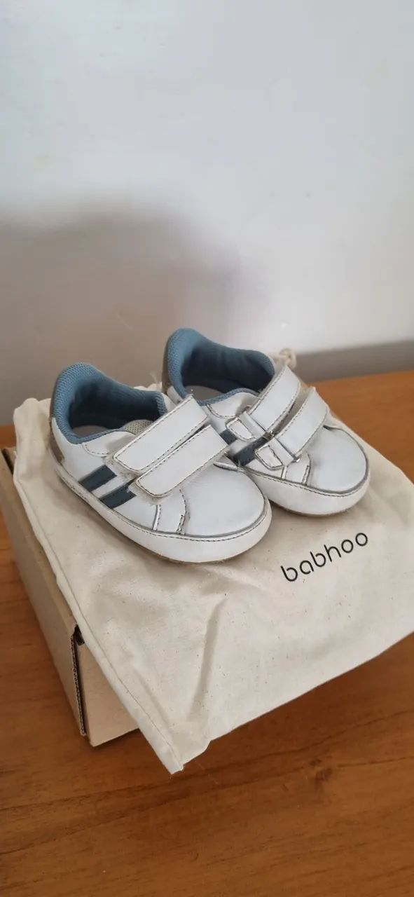 Tênis Bebê Babhoo - Branco com Azul - Tamanho 18