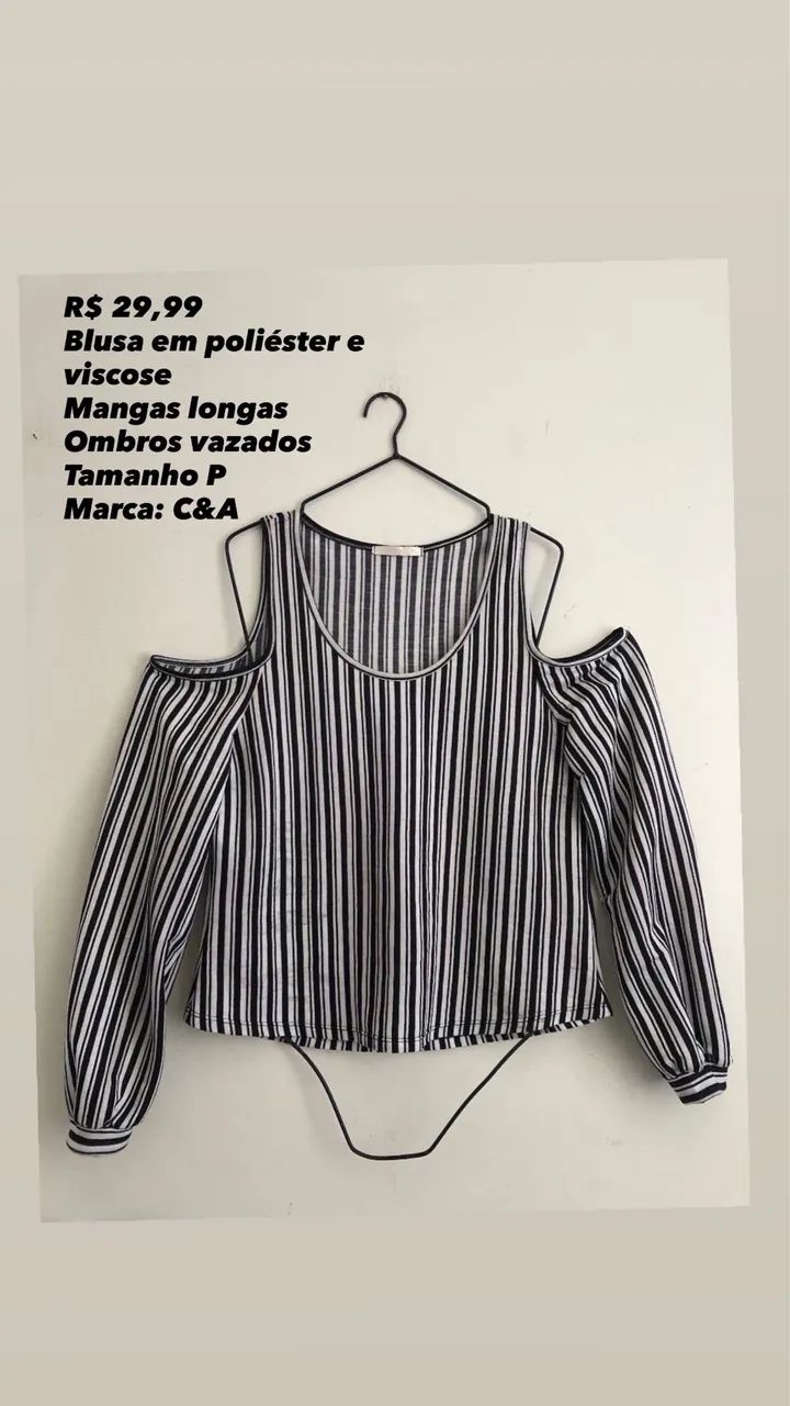 Blusa P mangas longas ombros vazados - Foto 2