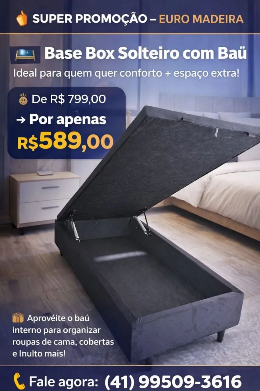 Base box solteiro baú- Novo