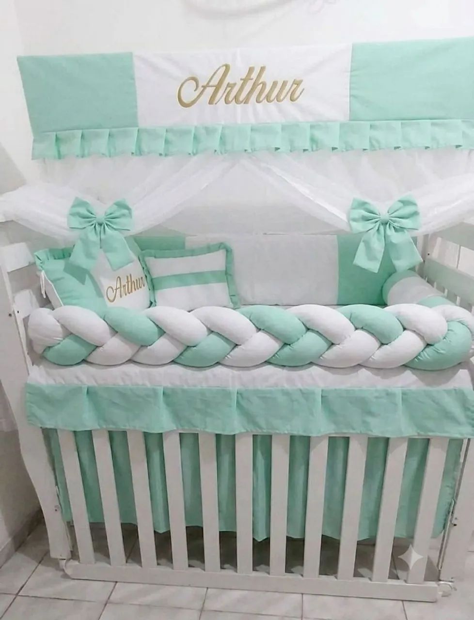 Kit Berço Enxoval Trança Personalizado com Nome do Bebê  - Foto 3