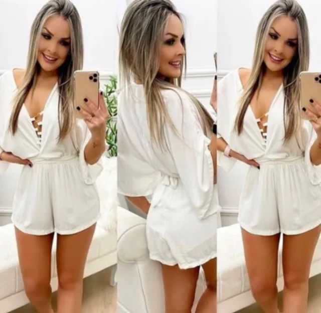 Macaquinho curto viscolycra com laço e corrente feminino