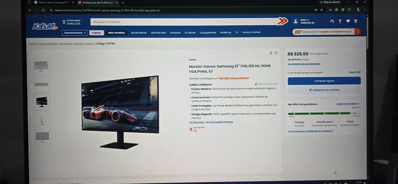 Vendo monitor gamer Samsung 27 polegadas