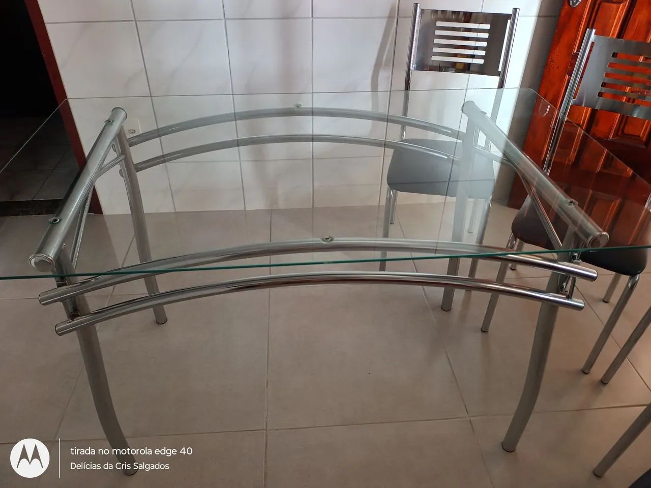 Mesa 4 cadeiras Kappesberg cromada de vidro - Foto 3