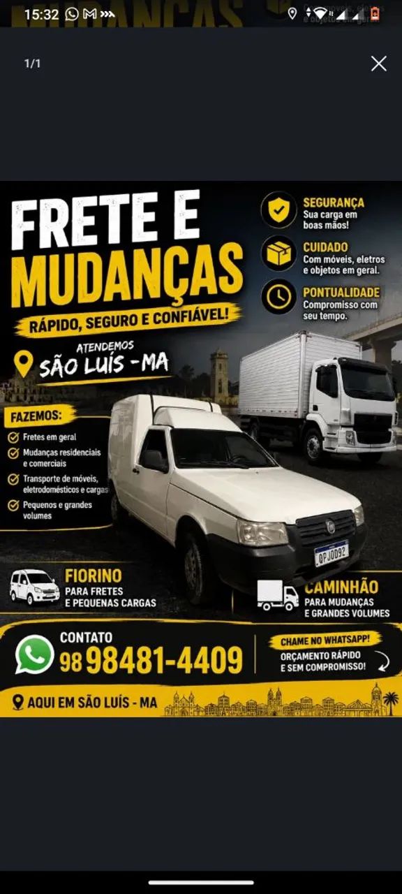 Mudança e frete. 