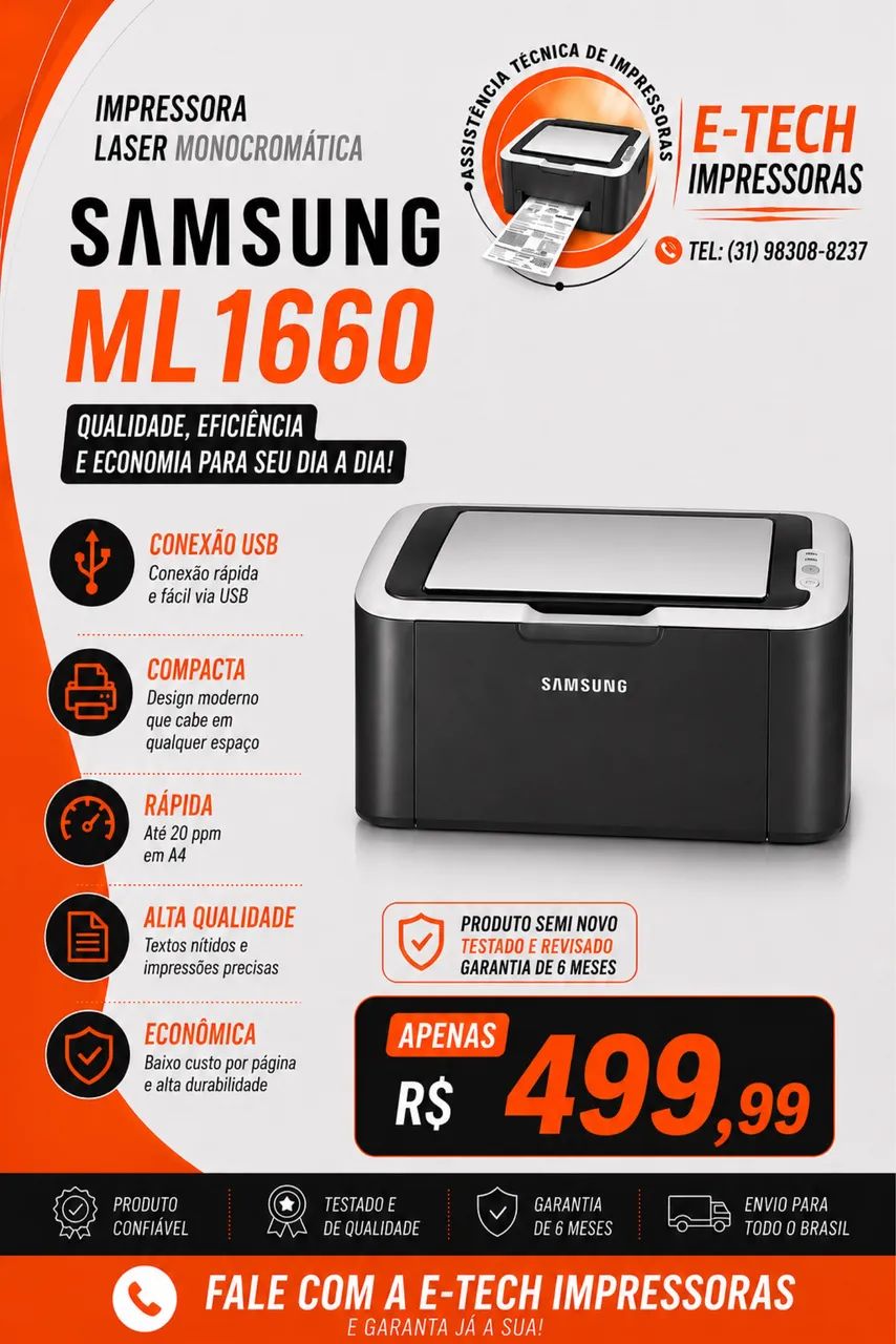 IMPRESSORA LASER MONOCROMÁTICA SAMSUNG ML1660