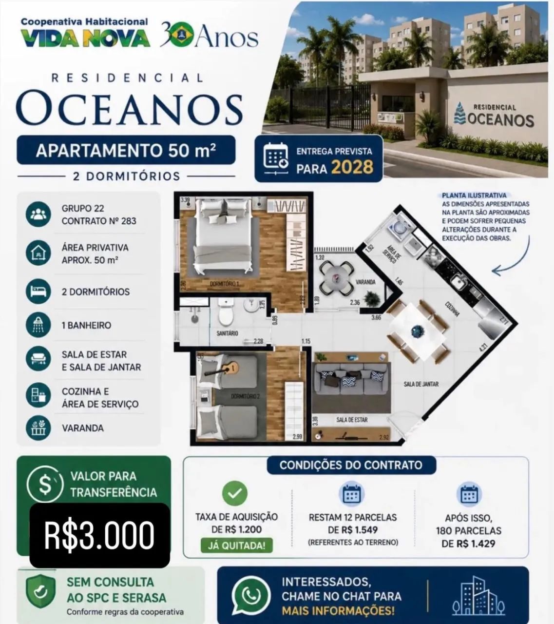 Residencial Oceanos - Apartamento 50 m2 - Foto 2
