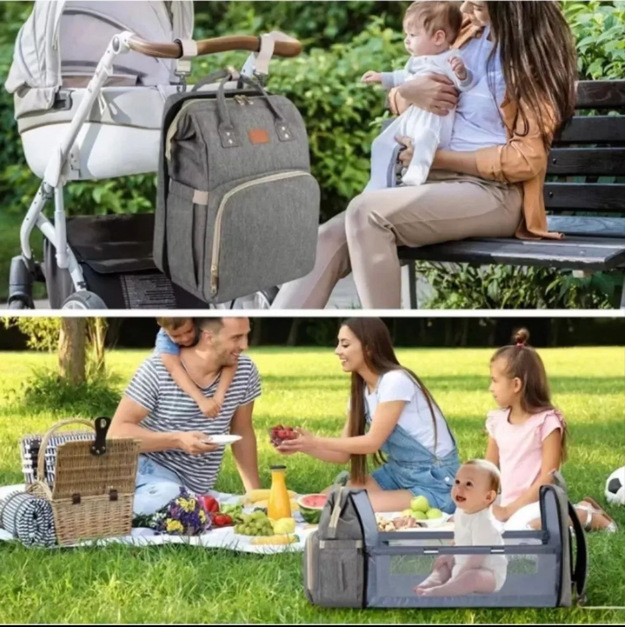 MOCHILA/BOLSA MATERNIDADE CINZA - Foto 2