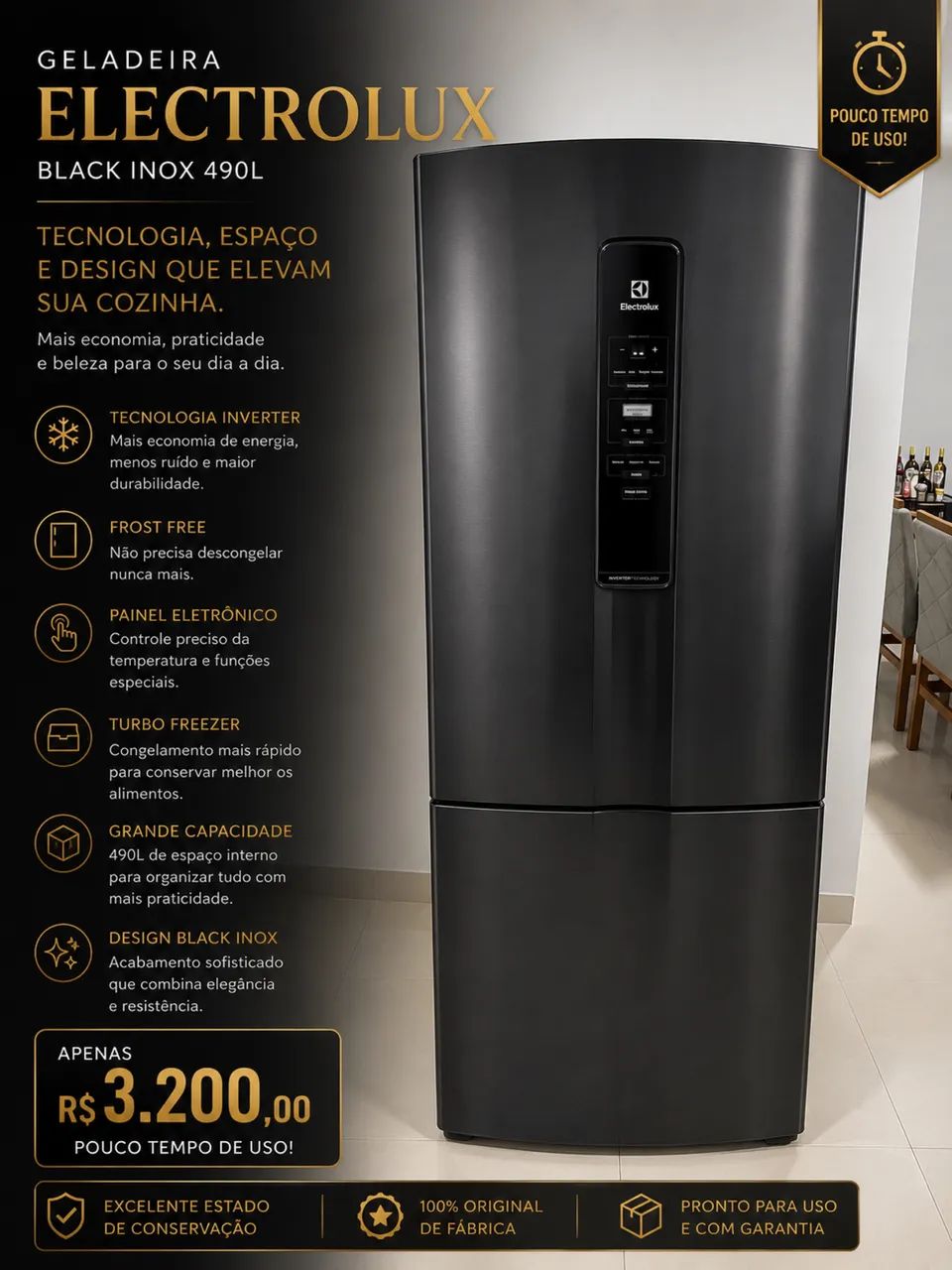 Electrolux Inverse Black Inox Refrigerator
