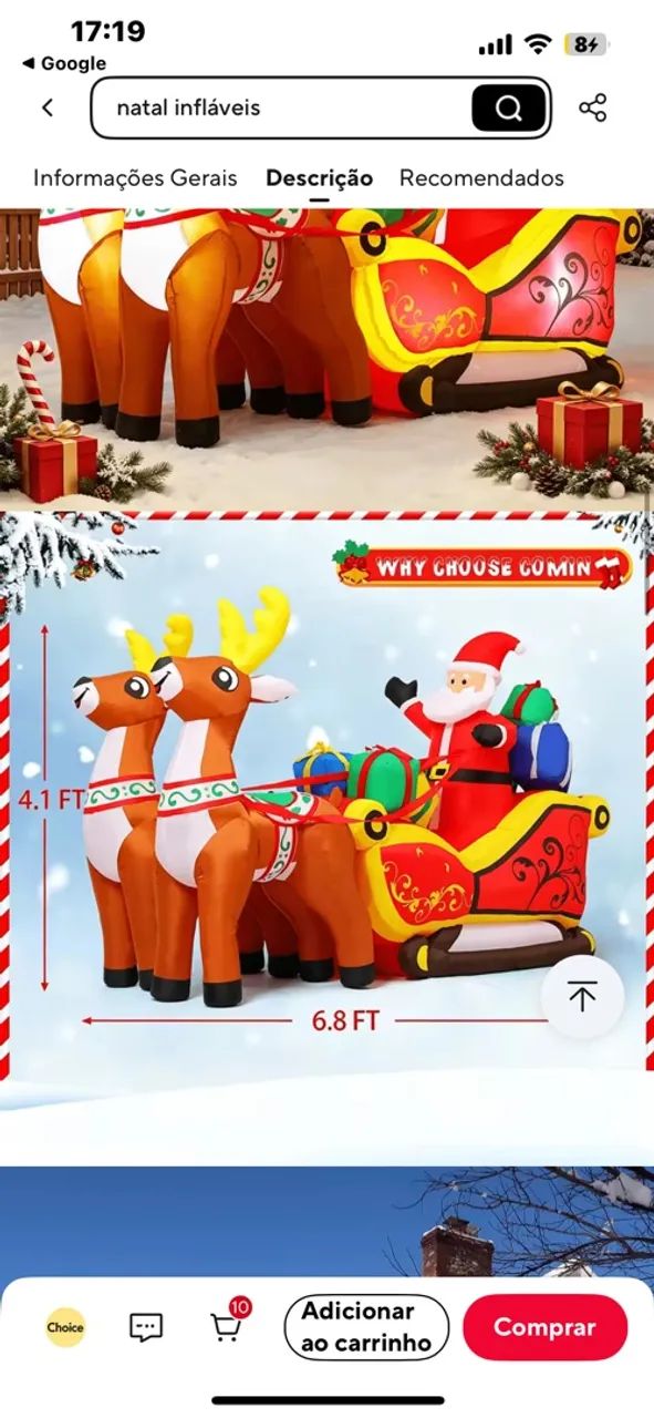 ? INFLÁVEL DE NATAL - PAPAI NOEL COM TRENÓ E 2 RENAS ? - Foto 2