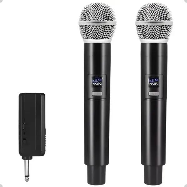 Microfone Dinâmico Sem Fio Tomate MT-3301 Preto Profissional 2 Unidades