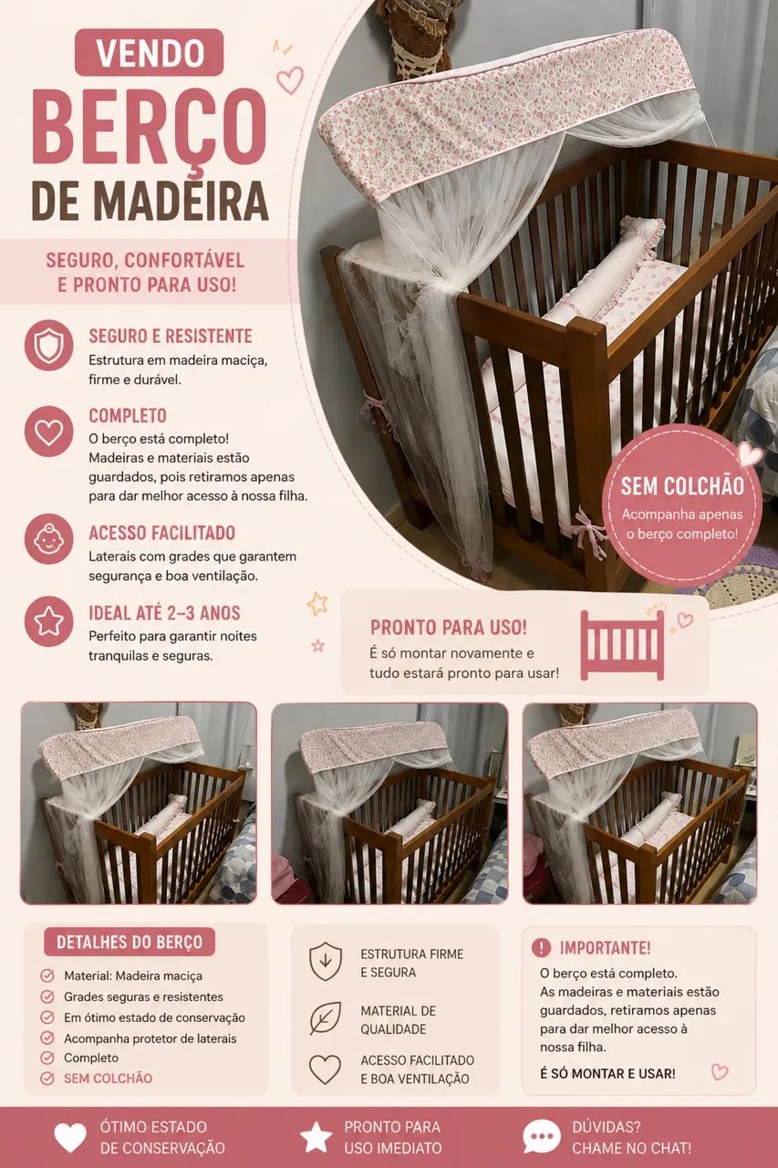 Berço Infantil Madeira