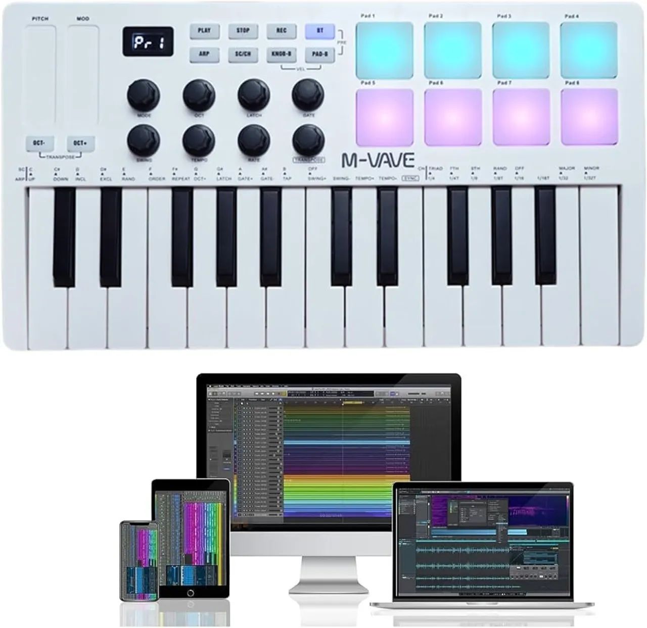 Controlador M-vave MK25 midi com pad,,compatível com IOS e Android - Foto 2
