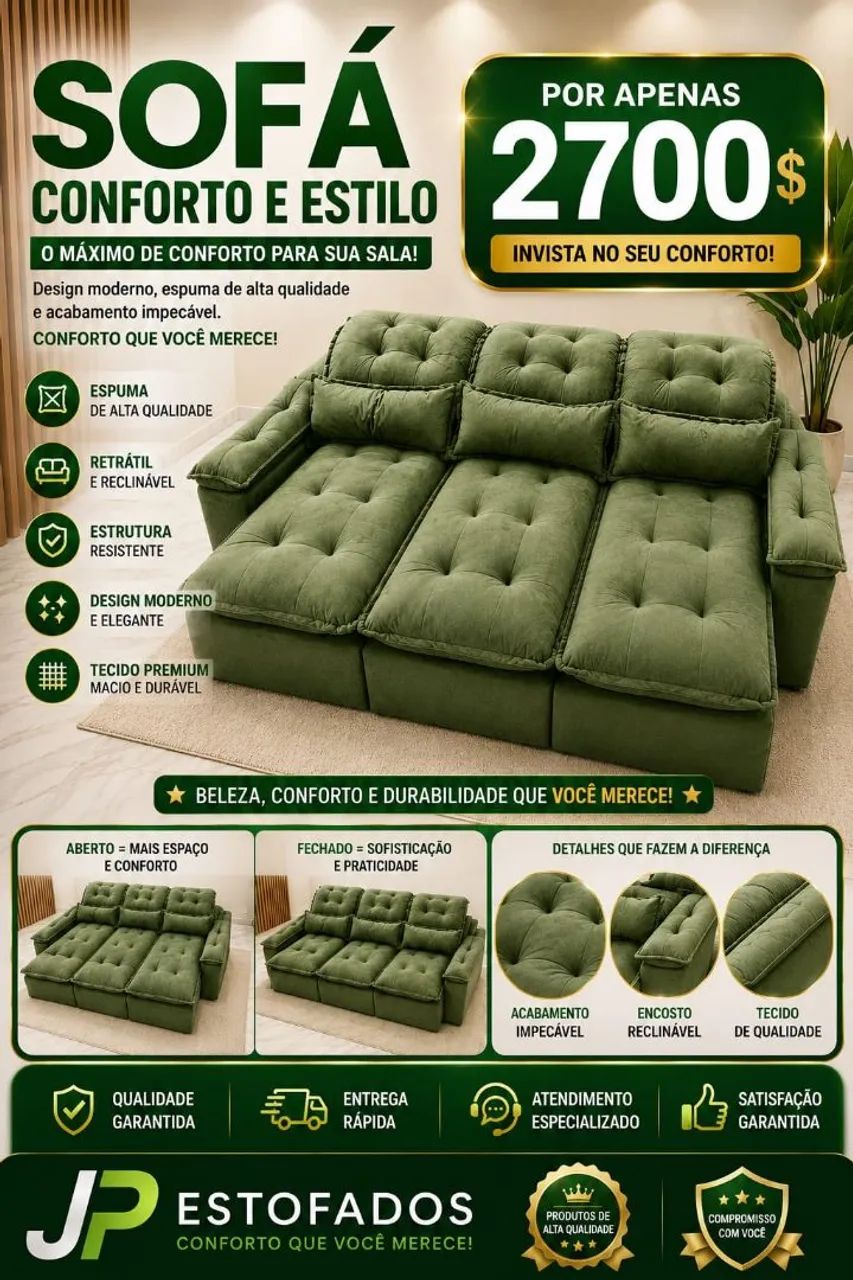 SOFÁ RETRÁTIL RECLINÁVEL COM PILLOW TOP  - Foto 4