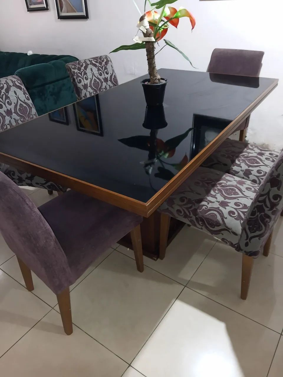 Mesa imbuia e vidro 6 lugares - Foto 3