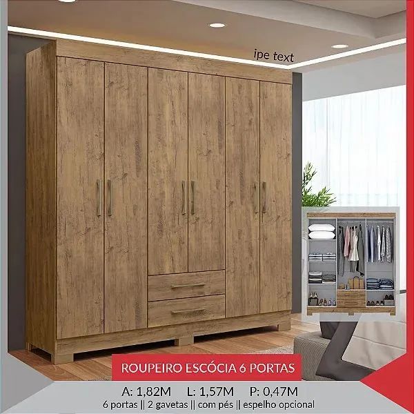 Guarda roupa 6 portas - Ipê Tex 